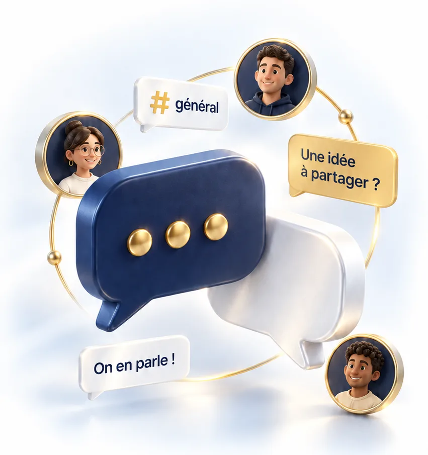 Les bulles de discussion du Blitz Café : #général, « Une idée à partager ? » et « On en parle ! »